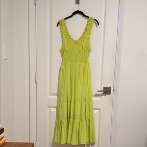 Urban Outfitters Green Ruched Tiered Midi Sundress